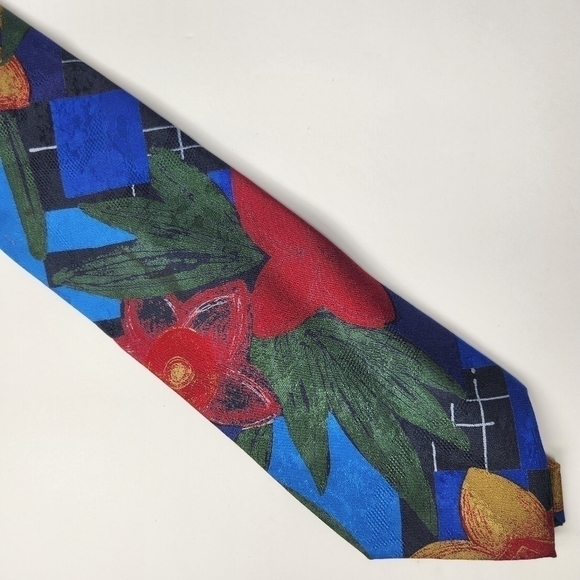 BOLGHERI Vintage Floral Abstract Hawaiian 100% Silk Designer Men's Tie - Picture 5 of 11
